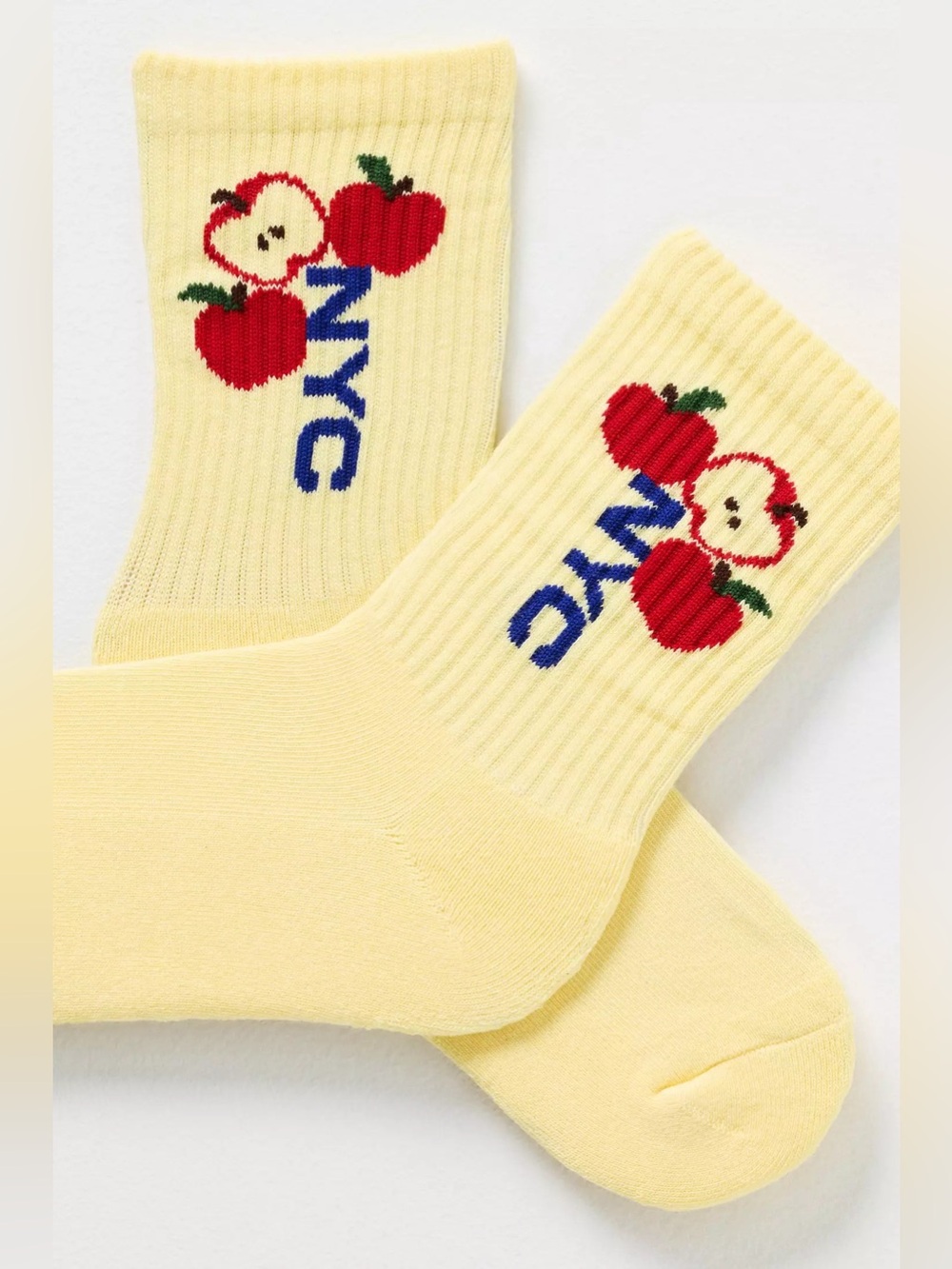 NWT Anthropologie City Icon Crew Socks, Yellow, Apple NYC